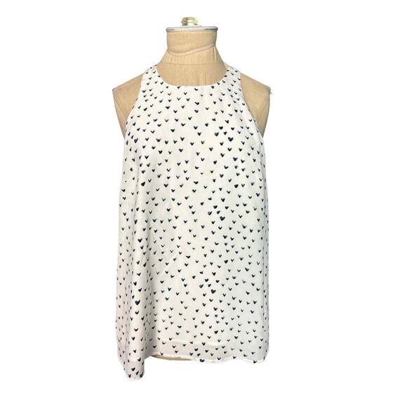 Joie White Racer Back Silk Tunic Blue Hearts lined Size Small - Picture 1 of 4